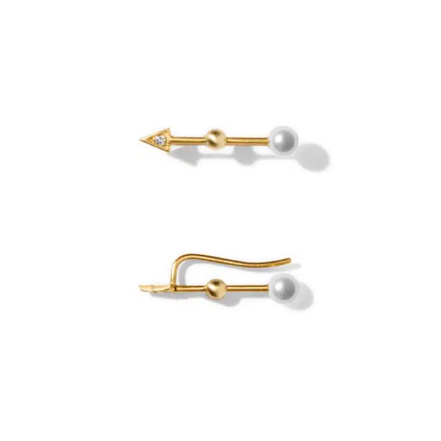 Earring<br> EAST gold diamond white pearl