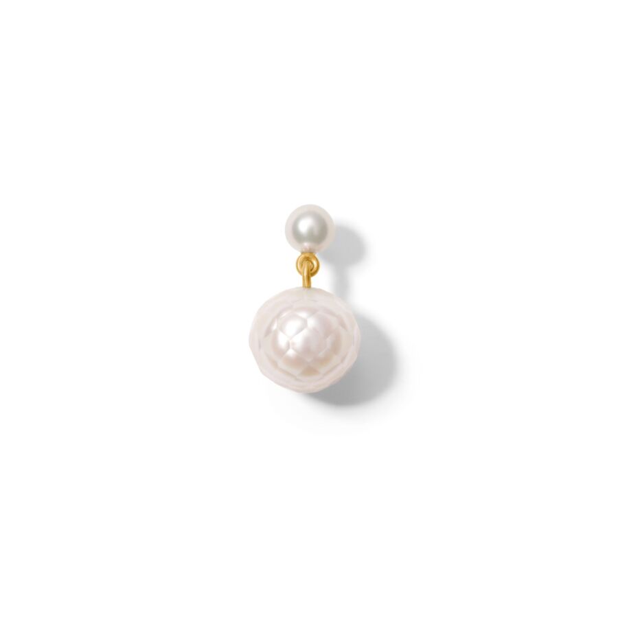 Earring<br> ELISE 18 ct gold round white facetted pearl