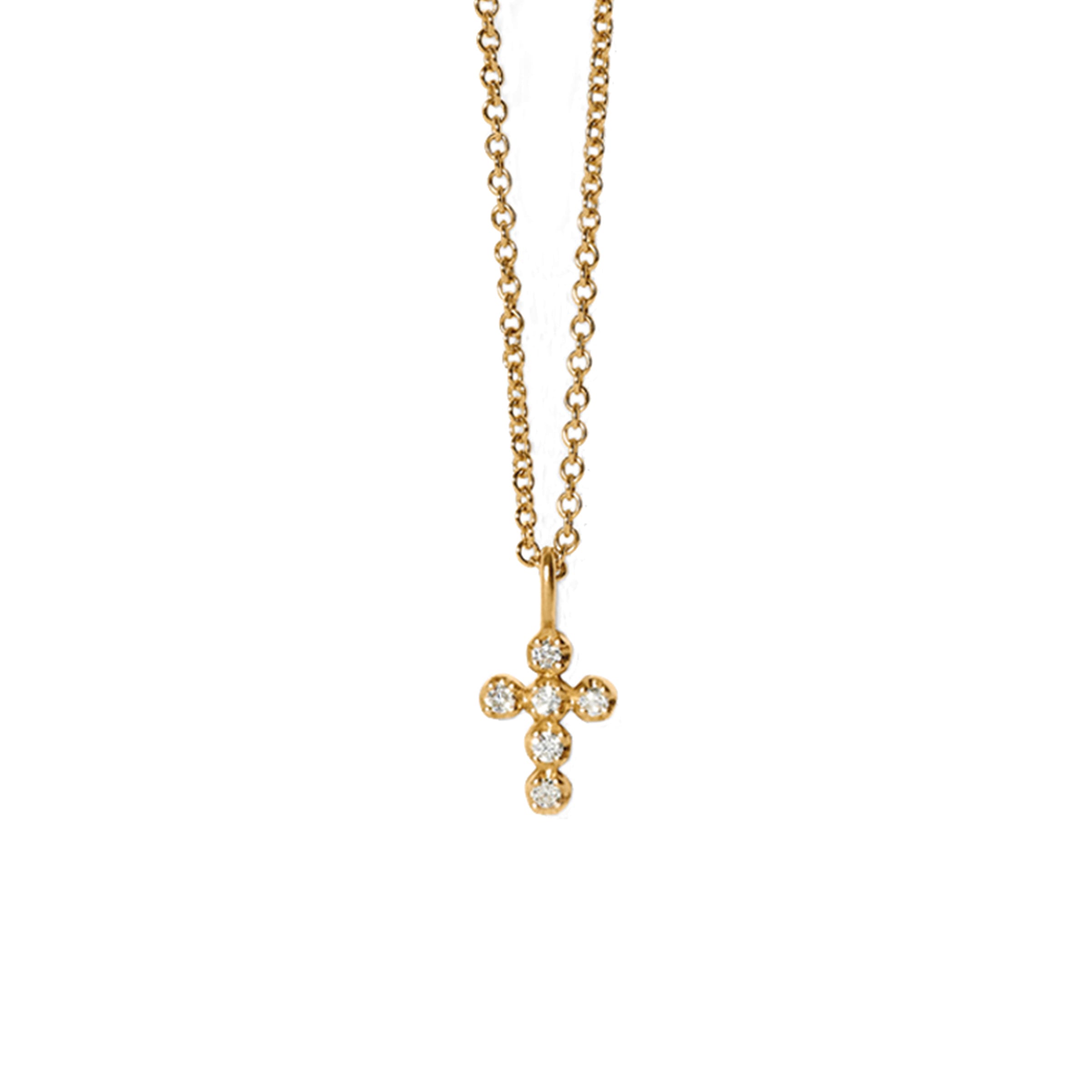 Line & Jo Miss Ninni cross necklace in solid gold with diamonds
