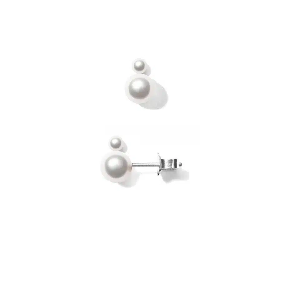 Earring<br> ELISA TWO high polished sterling silver white pearl