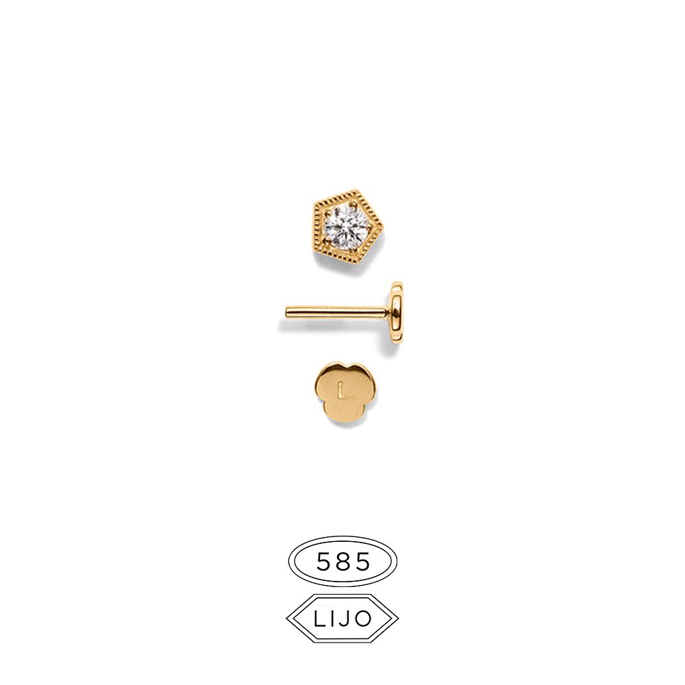 Line and Jo L. Eldridge gold piercing ear stud in solid gold with true diamond