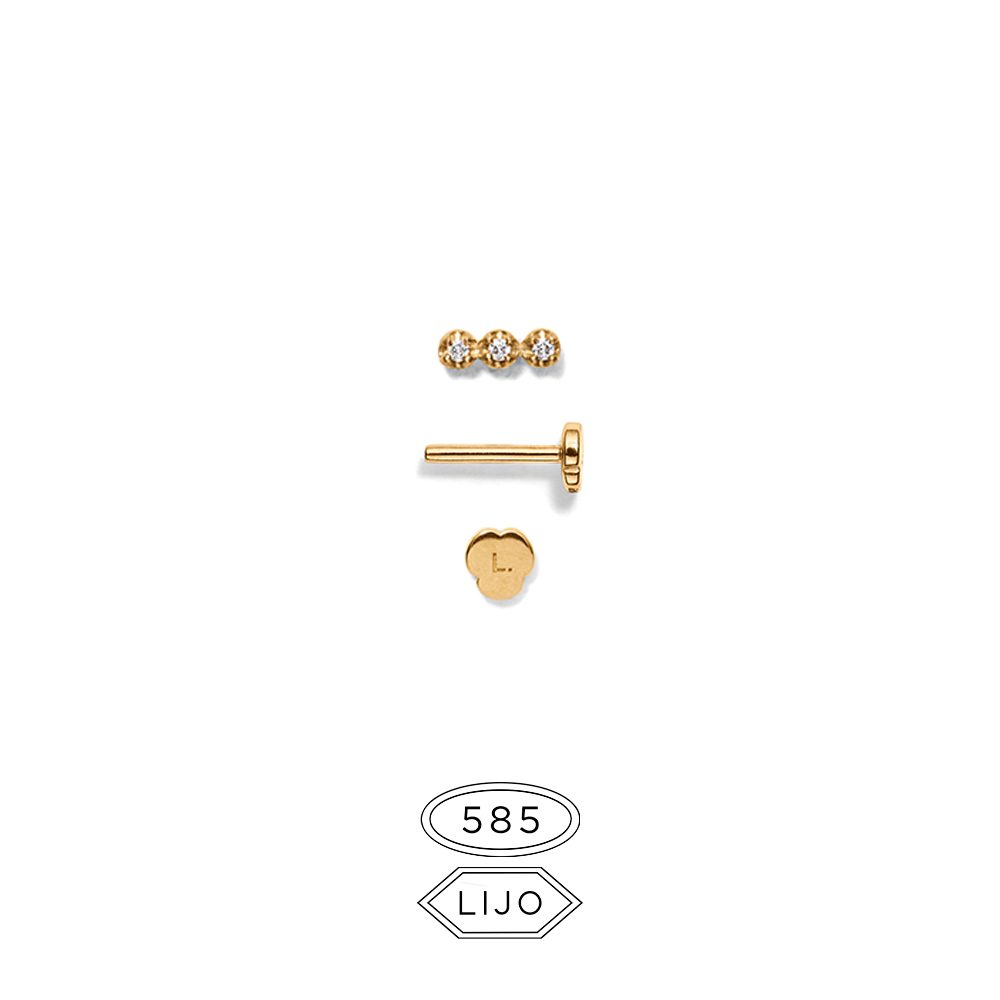 Line and Jo L. EXPA3 GOLD DIAMOND piercing ear stud in solid gold with true diamond