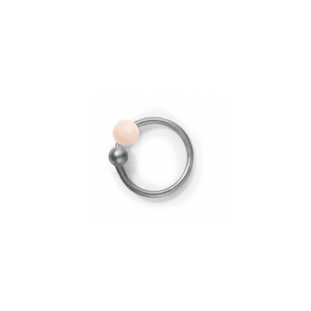 ELLY TWO grey hoop earring in sterling silver with pink opal bead