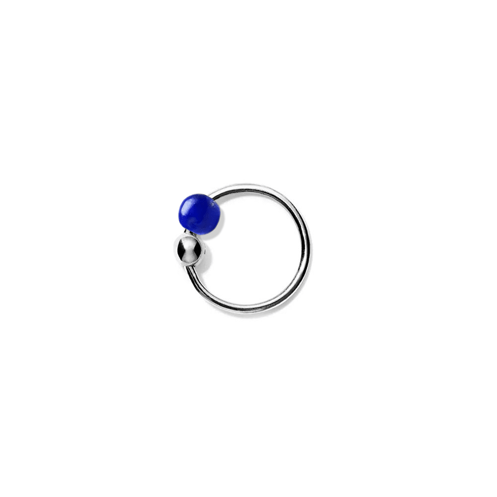 ELLY TWO hoop earring in high polished sterling silver with a lapis lazuli bead