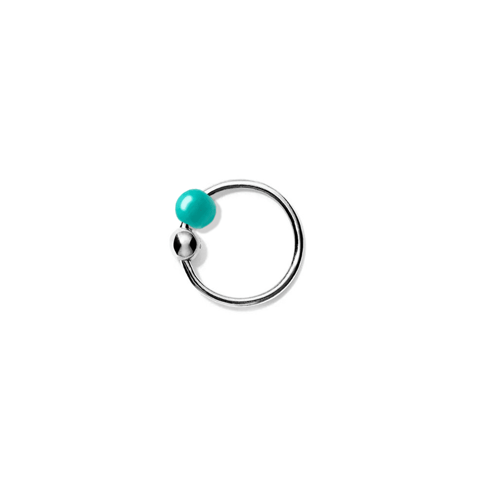 ELLY TWO hoop earring in high polished sterling silver with a turquoise bead