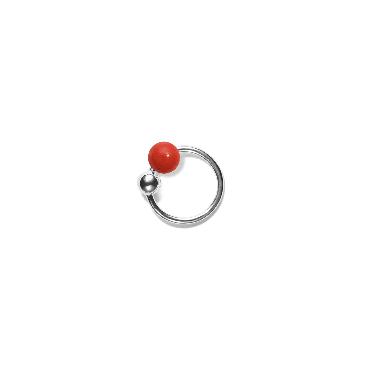 ELLY ONE high polished sterling silver earring with red coral bead