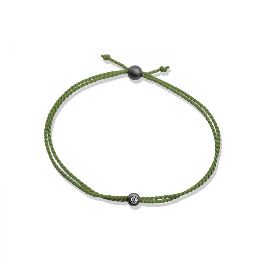 Bracelet<br> BEYARD TWO grey silver 0.05ct diamond<br> Grass green string