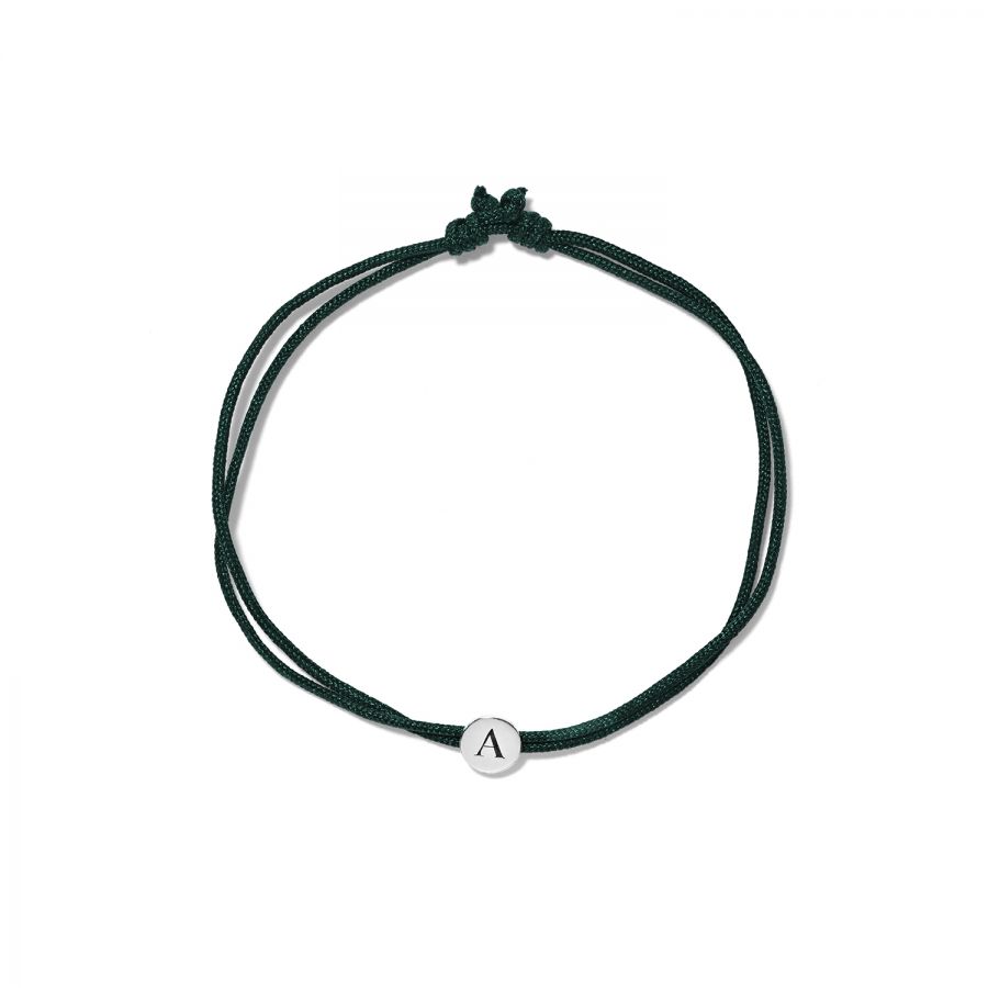 Bracelet<br> PALFET high polished sterling silver <br>Dark green string